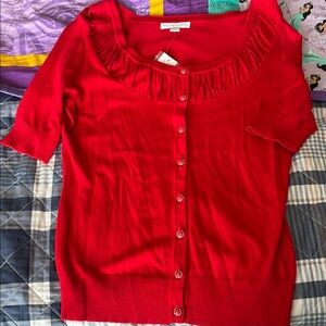 New York & Company Vibrant Red SS Cardigan